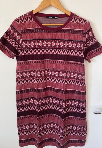 Sportsgirl Knee Length Shirt Dress Stretch Medium Knit Tribal Pre Owned EC - Picture 2 of 9