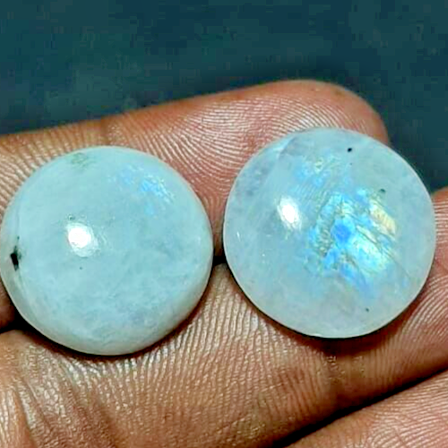 Natural Blue Rainbow Moonstone Round Shape 37Cts Cabochon Loose Gemstones - Picture 7 of 9