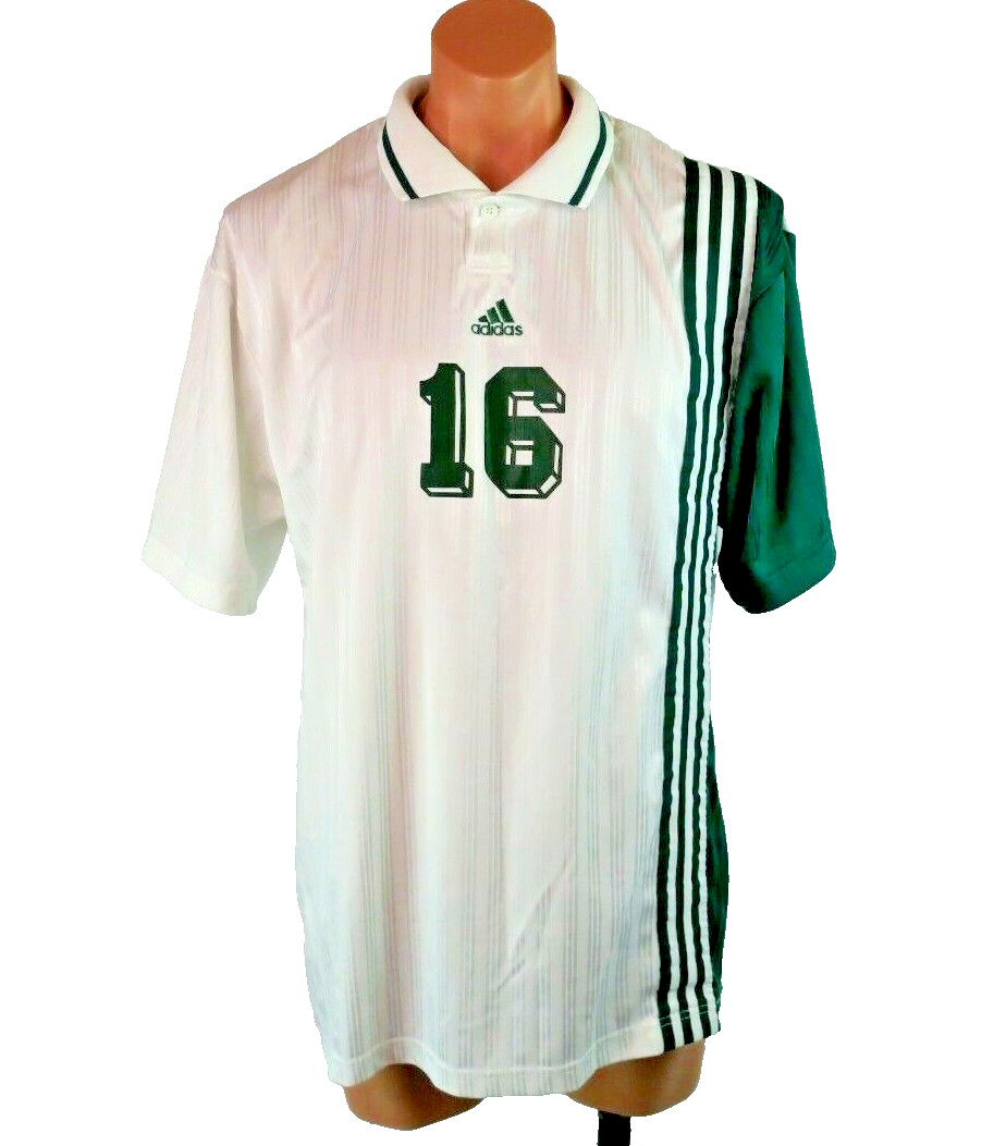 VTG y2k adidas Shiny Futbol Soccer Training Jersey Mens XL Polo Green White #16