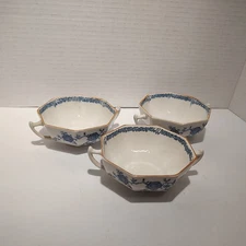 3 Wood & Sons Woods Ware Old Bow Blue Kakiyemon Cream Soup Bowls Vintage
