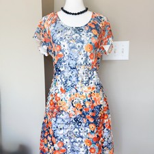 Cubism Blue & Orange Floral Pattern w/ Striped Textured Tiers - Size L