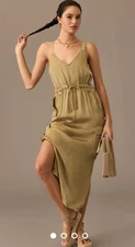 Anthropologie Love The Label Cargo Maxi/Midi Dress Sleeveless Bronze Satin sz M