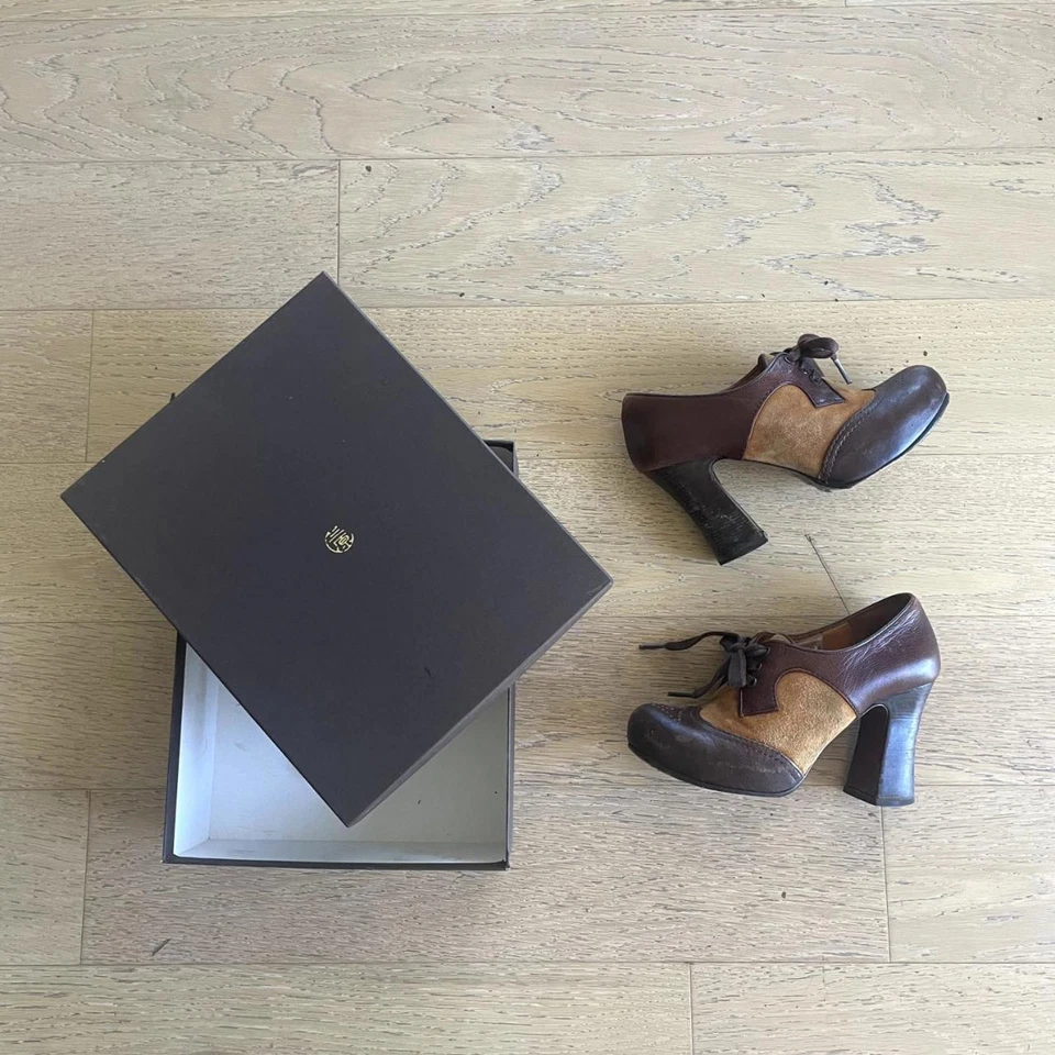 chie mihara brown and tan heeled oxford shoes - Image 2 of 4