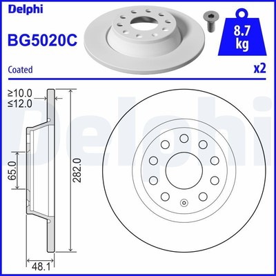 Bremsscheibe Scheibenbremse 2x für VW Sharan 2003 - 2022 Hinten Delphi Bg5020C