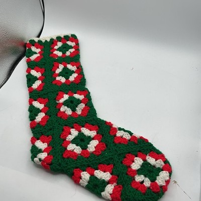 Handmade Crochet Christmas Stocking Granny Square Holiday Decor 23 