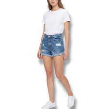 SHEIN Distressed High-Waisted Cuffed Denim Jean Shorts Medium
