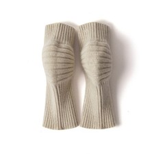 Unisex Mens Winter 100 Cashmere Khaki Knitted Knee Warmers Protection Pads