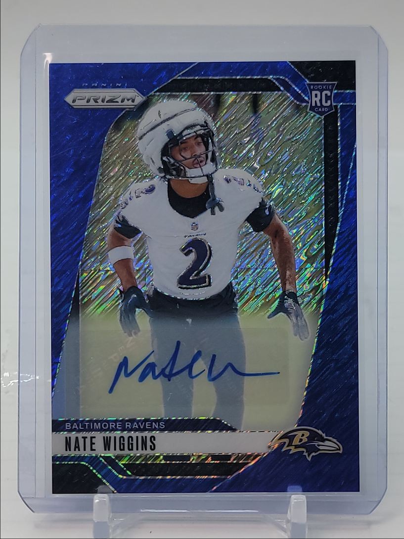 NATE WIGGINS 2024 PANINI PRIZM ROOKIE FOTL BLUE SHIMMER RC AUTO /25 Q4987