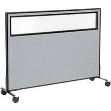 60-1/4"W x 45"H Mobile Office Partition Panel with Partial Window Gray