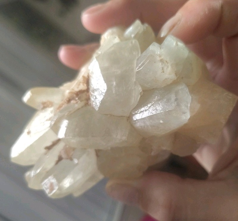 1Fluorescent Dogtooth Honey Calcite on Purple "Galaxy " Fluorite, Pakistan