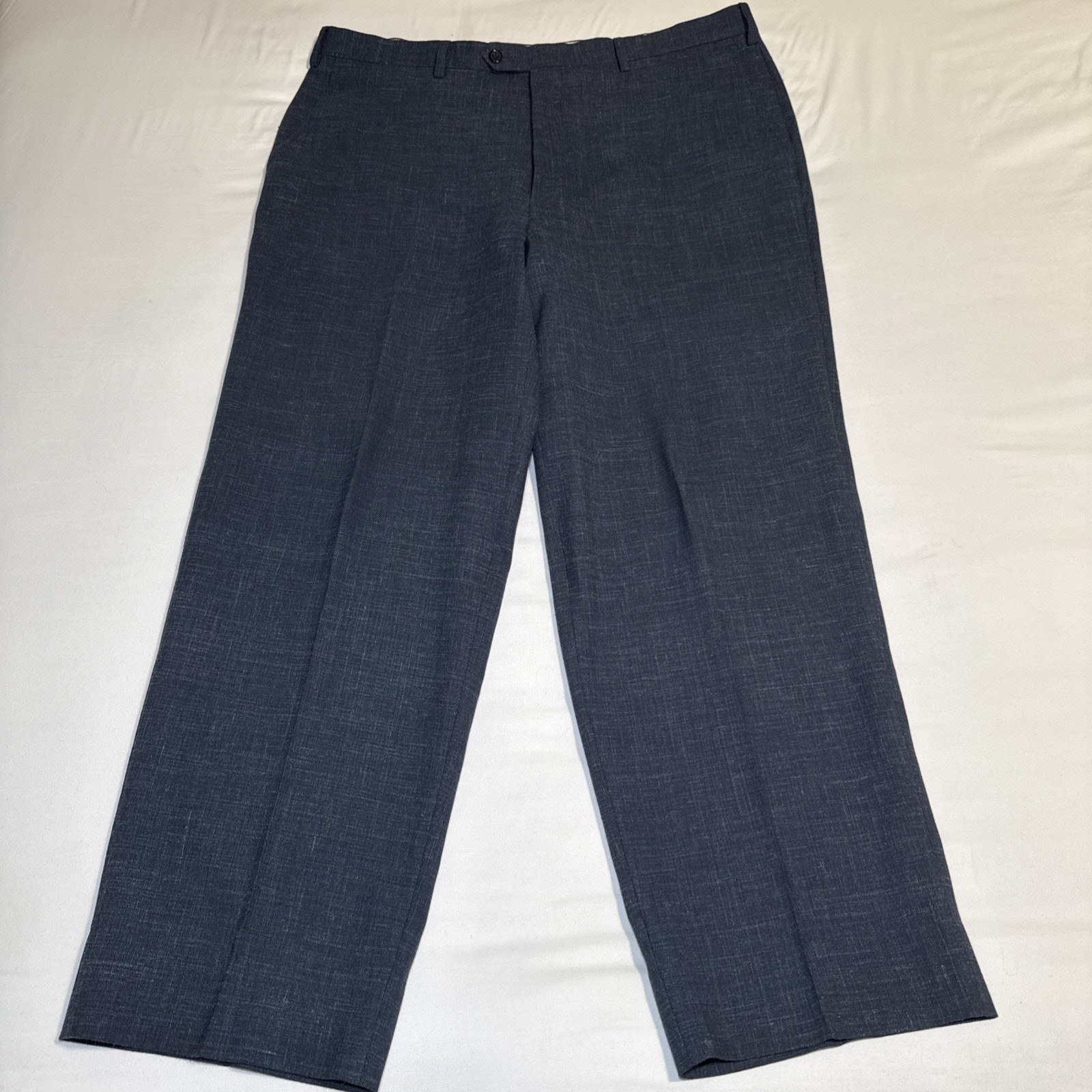 St Croix Italy Mens Blue Dress Pants Wool Linen Ploy Blend Flat Front 40x30 EUC