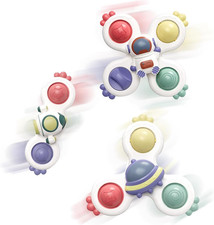 3 Piece Suction Cup Spinning Gyro Water Play Toys for Baby Bath, Window, Childre