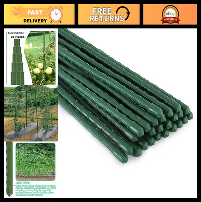 25 Pack Steel Garden Stakes 58'' for Climbing Plants - Durable Plastic Coated Sup