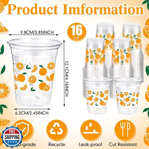 Funnymoom 60 Pcs Little Cutie Disposable Plastic Cups 16 oz Orange Floral Pat - Picture 2 of 5