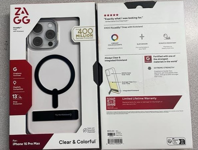 Zagg Piccadilly Snap Case with MagSafe+Kickstand - iPhone 16 Pro Max Clear/Black