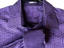 Bugatchi Uomo Dress Shirt Men 2XL Purple Argyle Shaped Fit Flip Cuffs