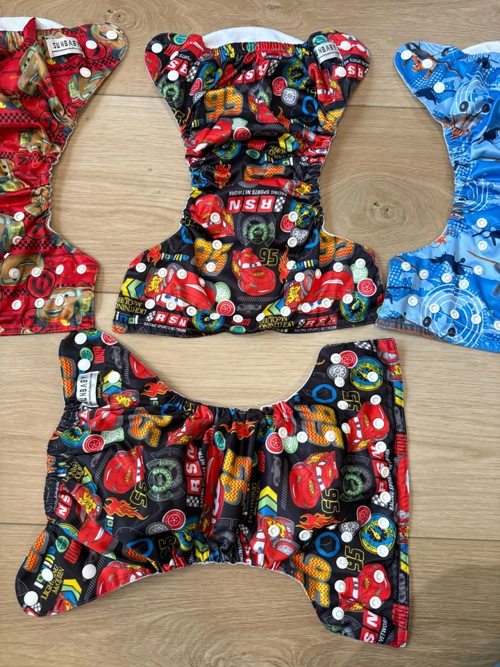 SUNBABY Reusable Cloth Diaper Lot 4 Size OSFM Disney Cars Planes PUL Pockets - Image 3 of 4