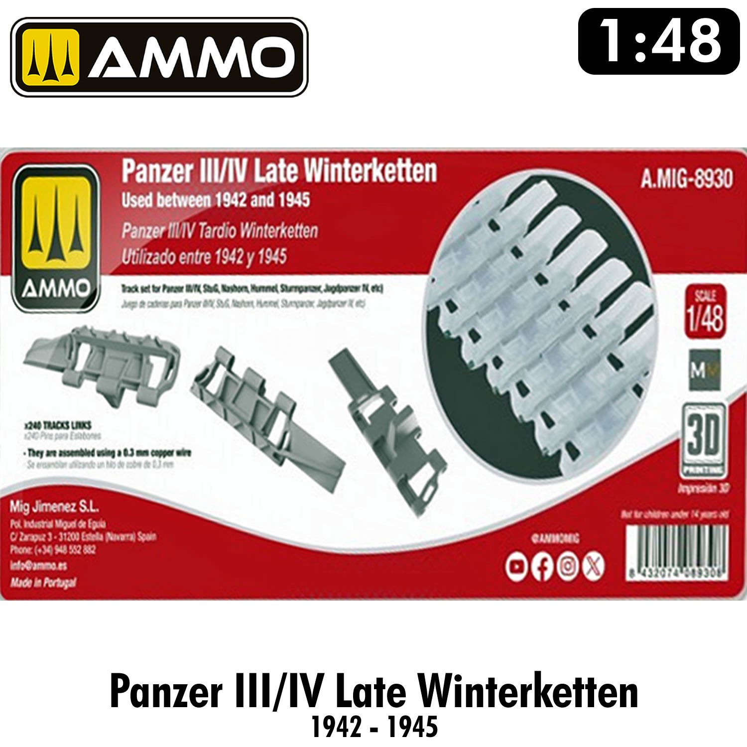 PANZER III/IV LATE WINTERKETTEN tank track 3D printed HiQ resin AMMO MIG8930