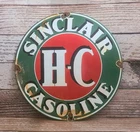 Vintage Sinclair HC Gasoline Porcelain Gas Pump Plate Sign