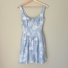 NEW Reformation Daria Linen Mini Dress Bow Angelic Sky Blue Floral | US 0 UK 4