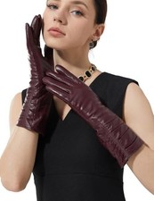 Luxury Winter Long Leather Gloves Women Touchscreen Texting Warm Medium Red