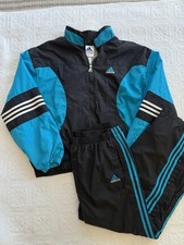 Vintage Adidas Teal & Black Tracksuit Set Y2K Windbreaker Jacket + Snap Pants