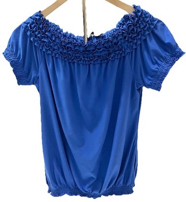 The Limited Top Womens Small Royal Blue Ruffles Fairy Peasant Boho Hippie Bateau