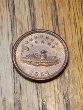1863 Civil War Token Monitor With 12 Stars Above Our Navy On Reverse