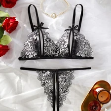 Sexy Lingerie Lace Bra G-string Thong Set Babydoll Sleepwear Underwear Nightwear