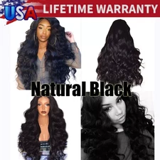 Women's long full wig Brazilian star realistic wave front lace thick wig