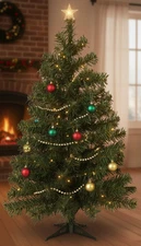 3ft Pre-Lit Artificial Christmas Tree Green Pine with LED Warm Lights Foldable