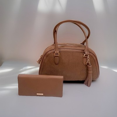 NWT Brahmin Angie Taupe Belcanto Satchel suede leather with Ady Wallet