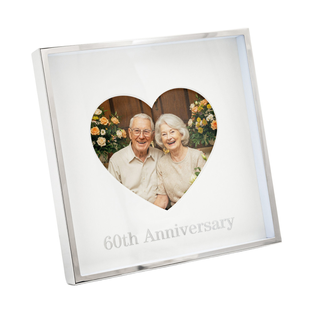 60th Anniversary 4x4 Nickel Heart Frame with Silver Foil by Happy Homewares