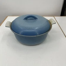 Vintage Sky Blue Descoware Dutch Oven Belgium Enamel Cast Iron - Needs Refurbish