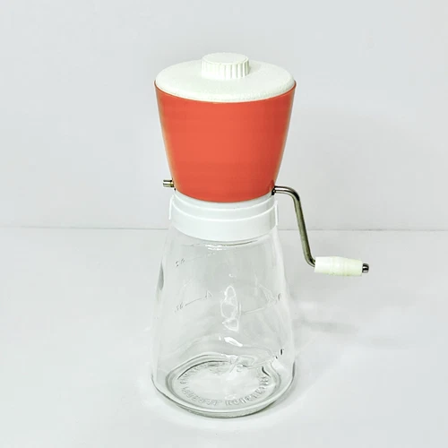 Vtg Federal Housewares Burnt Orange Nut Grinder White Lid Hand Crank Glass Jar