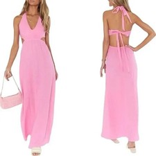 Show Me Your Mumu Dress Womens Large Marisol Maxi Bubblegum Pink Gauze Open Back