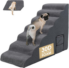 7-Step Dog Stairs for High Beds, Foam Pet Steps for Small Large Dogs, Dark Gre