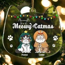 Personalized Cat Ornament, Meowy Christmas, Cat Christmas Ornament, Cat Mom Gift