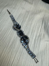 Vintage Blue Rhinestone Oval W/cresent Moon Bracelet