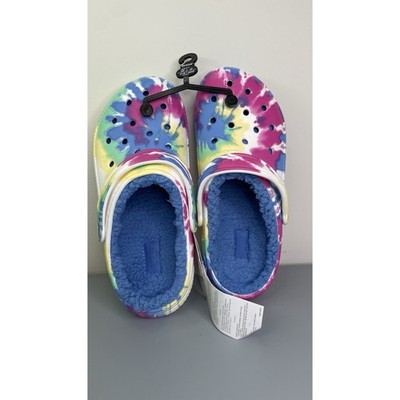 NWT Crocs Unisex US M5/W7 Classic Lined Tie Dye Clog Powder Blue/Multi 206341