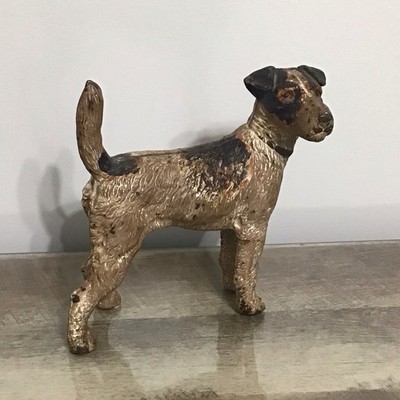 Antique Hubley Wire Hair Fox Terrier Airedale Dog Doorstop Cast Iron ORIG PAINT