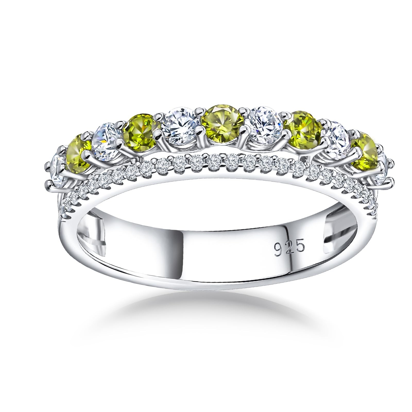 Peridot and Diamond Band Rings for Women 5mm Wide Double Band Ring White Gold...