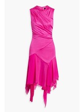 Versace Draped Chiffon Paneled Midi Dress Bright Pink IT 42 US 6 NWT