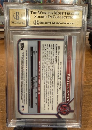 2022 Bowman Chrome Denzer Guzman Purple Auto /250 BGS 9.5/10 #CPA-DG #Angels - Picture 3 of 3