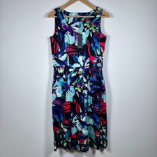 M&Co ladies floral A-Line multi coloured pattern dress size 10 BNWT lined blue