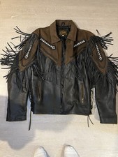 Herren Lederjacke-Motorradjacke MDK Westernstil mit Franzen schwarz Gr. XL