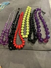 X6 Vintage chunky plastic bead necklaces various bold colours purple Black Red