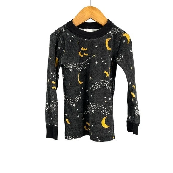 Hanna Andersson Organic Cotton Pajamas Size 4 Black Moon Stars Halloween Bats - Image 2 of 4
