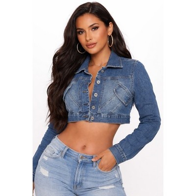 Moe Clothing Cropped Denim Jacket Womens Medium Blue Dark Wash Y2K Bolero Shrug