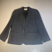 PENDLETON Women Jacket Gray Plaid Virgin Wool Size 14 Made in USA